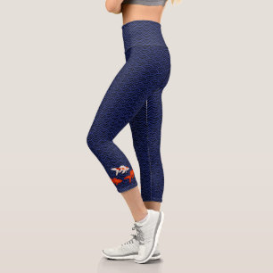 Fantail Goldfish on Seigaiha Wave Pattern Japanese Capri Leggings
