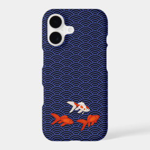 Fantail Goldfish on Seigaiha Wave Pattern Japanese iPhone 17 Case