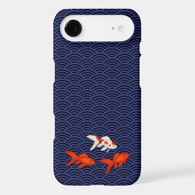 Fantail Goldfish on Seigaiha Wave Pattern Japanese Case-Mate iPhone Case (Back)
