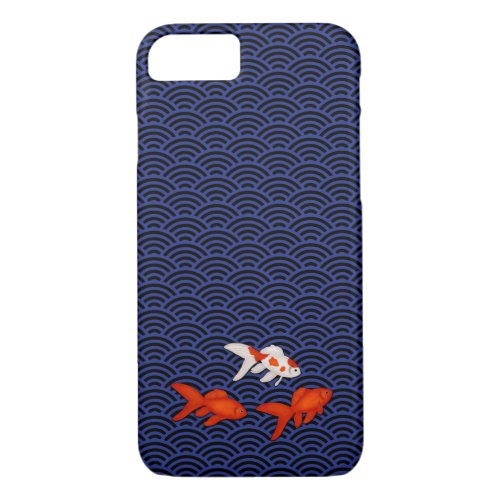 Fantail Goldfish on Seigaiha Wave Pattern Japanese iPhone 87 Case