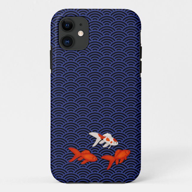 Fantail Goldfish on Seigaiha Wave Pattern Japanese Case-Mate iPhone Case (Back)
