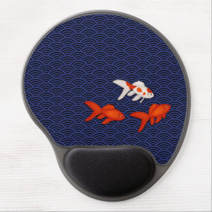 Fantail Goldfish on Seigaiha Wave Pattern Japanese Gel Mouse Pad