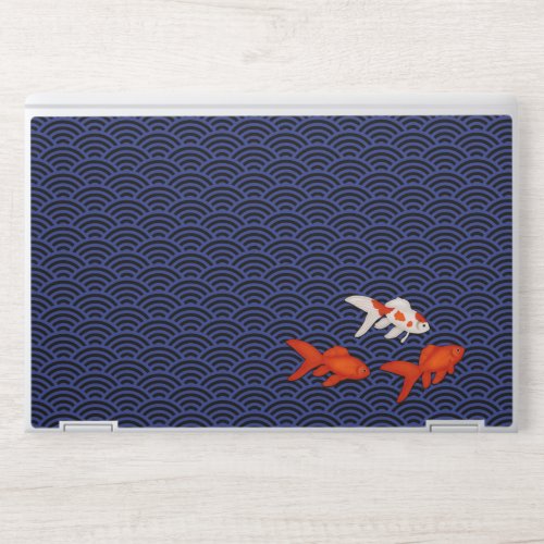 Fantail Goldfish on Seigaiha Wave Pattern Japanese HP Laptop Skin