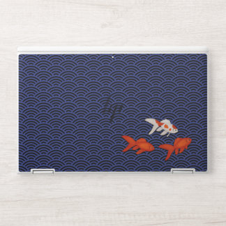 Fantail Goldfish on Seigaiha Wave Pattern Japanese HP Laptop Skin