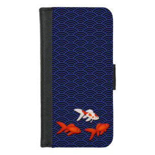 Fantail Goldfish on Seigaiha Wave Pattern Japanese iPhone 8/7 Wallet Case