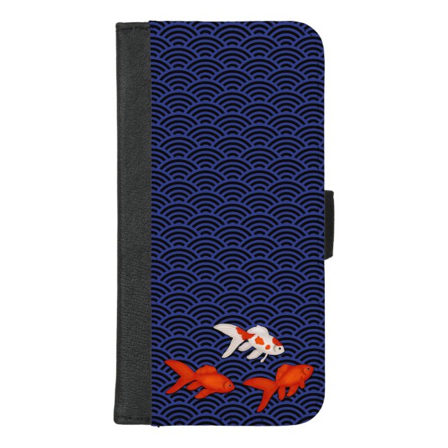 Fantail Goldfish on Seigaiha Wave Pattern Japanese iPhone Wallet Case (Front)