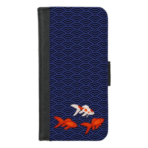 Fantail Goldfish on Seigaiha Wave Pattern Japanese iPhone 87 Wallet Case