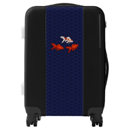 Fantail Goldfish on Seigaiha Wave Pattern Japanese Luggage