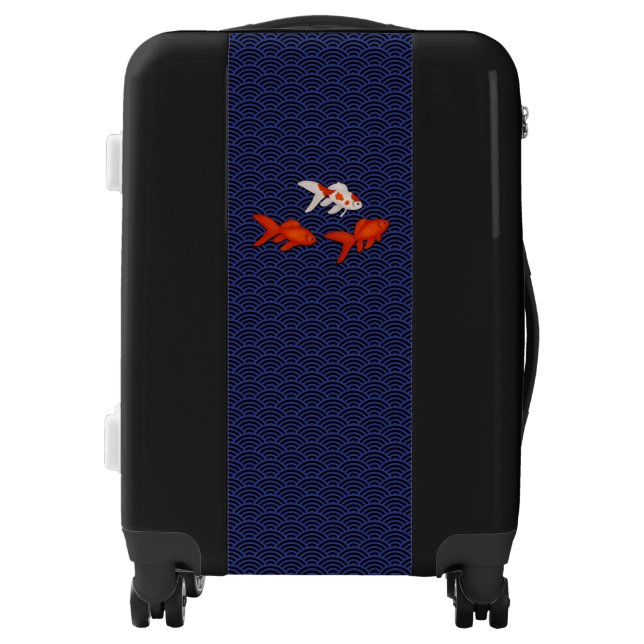 Fantail Goldfish on Seigaiha Wave Pattern Japanese Luggage (Front)