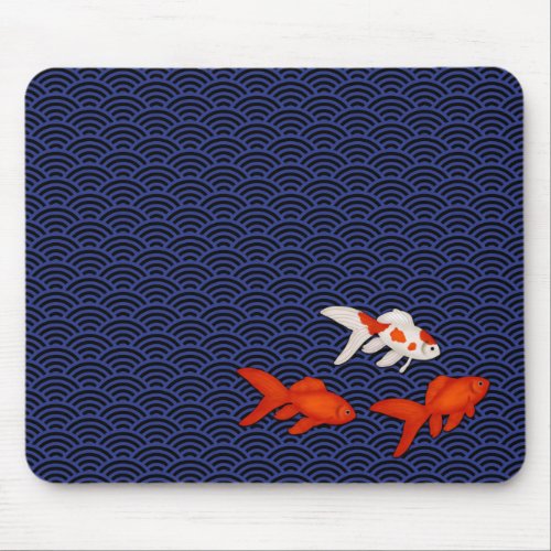 Fantail Goldfish on Seigaiha Wave Pattern Japanese Mouse Pad