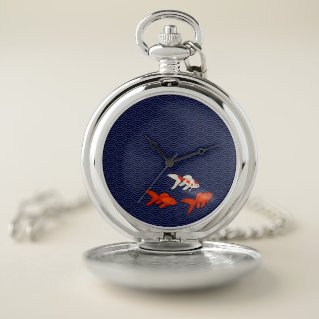Fantail Goldfish on Seigaiha Wave Pattern Japanese Pocket Watch (Inside)