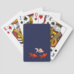 Fantail Goldfish on Seigaiha Wave Pattern Japanese Poker Cards