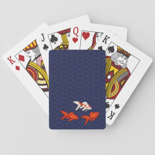 Fantail Goldfish on Seigaiha Wave Pattern Japanese Poker Cards