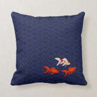 Fantail Goldfish on Seigaiha Wave Pattern Japanese