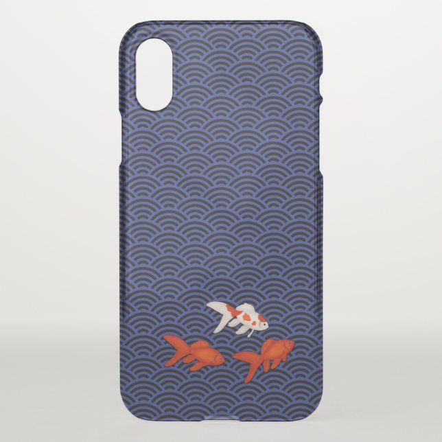 Fantail Goldfish on Seigaiha Wave Pattern Japanese Uncommon iPhone Case (Back)