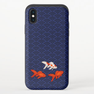 Fantail Goldfish on Seigaiha Wave Pattern Japanese iPhone XS Slider Case