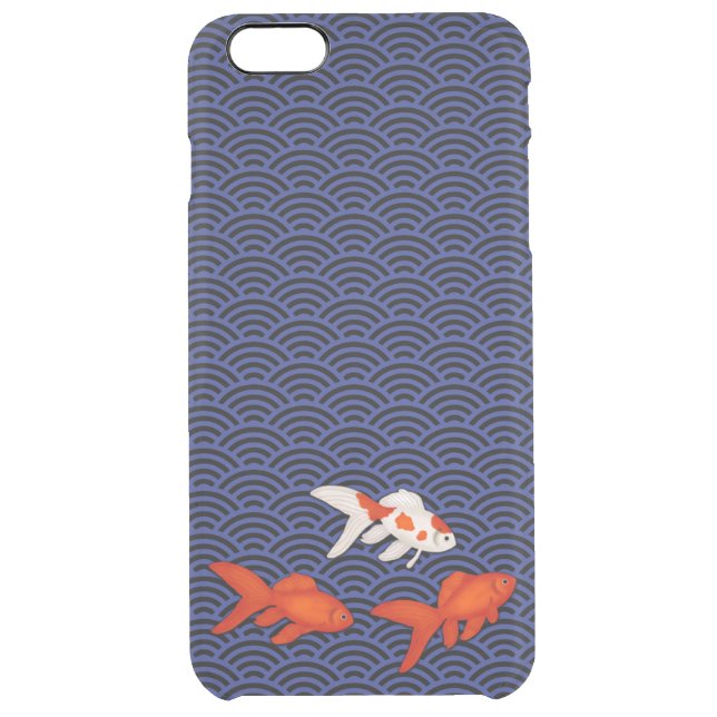 Fantail Goldfish on Seigaiha Wave Pattern Japanese Uncommon iPhone Case (Back)