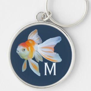 Fantail Goldfish Watercolor Monogram Keychain