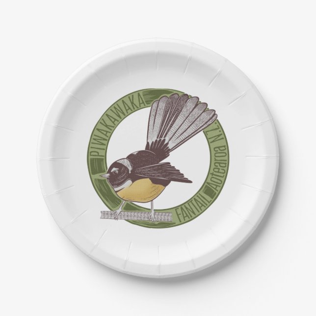 Fantail New Zealand Bird Paper Plates (Front)