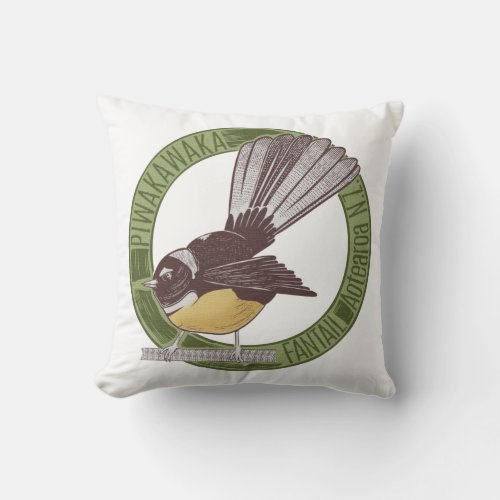 Fantail New Zealand Bird Throw Pillow