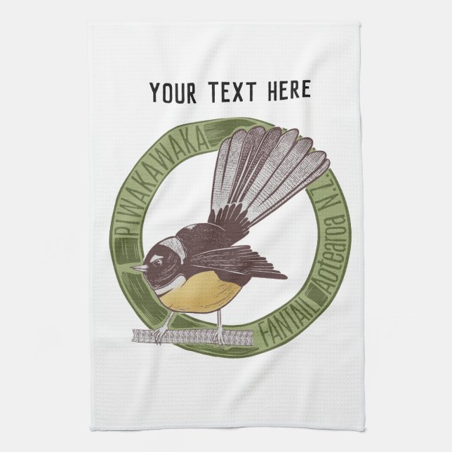 Fantail New Zealand Native Bird Aotearoa NZ Kitchen Towel (Vertical)