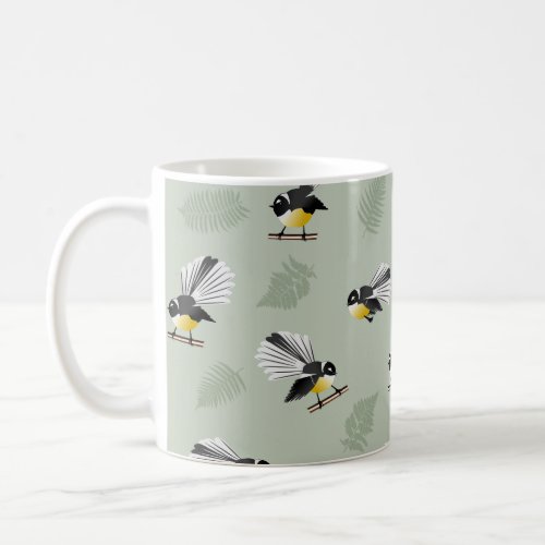 Fantail NZ Native birds Pattern Coffee Mug