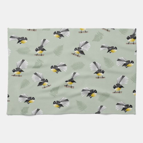 Fantail NZ Native birds Pattern Kitchen Towel