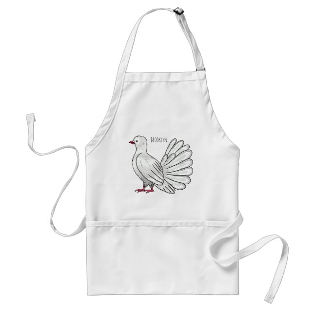 Fantail pigeon bird cartoon illustration adult apron (Front)