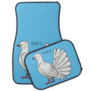 Fantail pigeon bird cartoon illustration car floor mat
