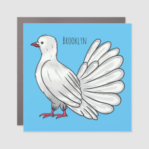 Fantail pigeon bird cartoon illustration car magnet