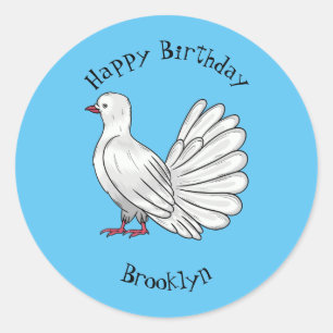 Fantail pigeon bird cartoon illustration   classic round sticker
