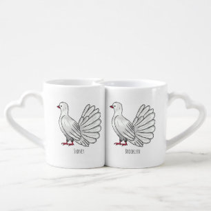 Fantail pigeon bird cartoon illustration  coffee mug set
