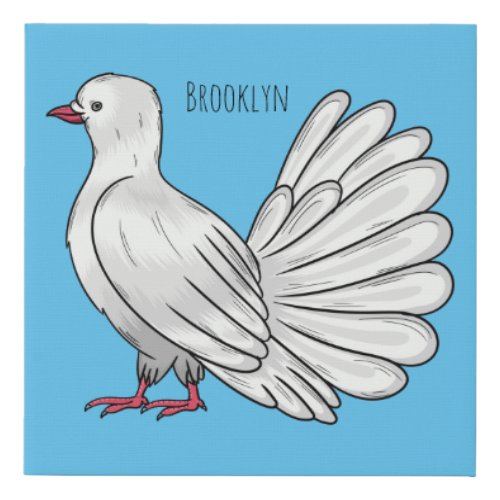 Fantail pigeon bird cartoon illustration faux canvas print