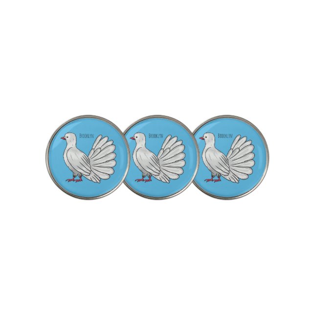 Fantail pigeon bird cartoon illustration  golf ball marker (3 Up)