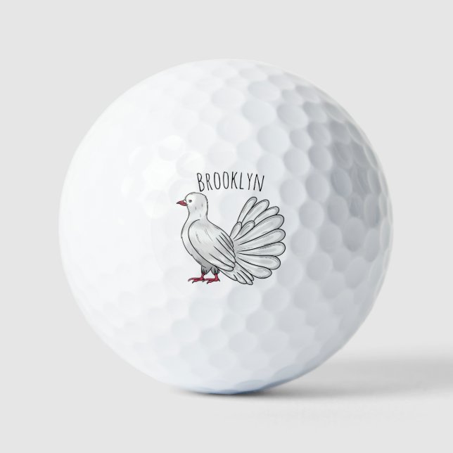 Fantail pigeon bird cartoon illustration golf balls (Front)