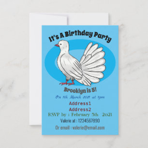 Fantail pigeon bird cartoon illustration  invitation
