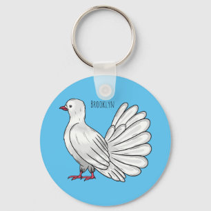 Fantail pigeon bird cartoon illustration keychain