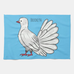 Fantail pigeon bird cartoon illustration kitchen towel