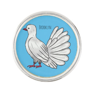Fantail pigeon bird cartoon illustration  lapel pin