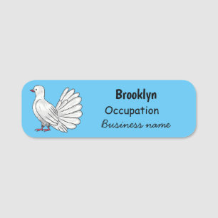 Fantail pigeon bird cartoon illustration  name tag