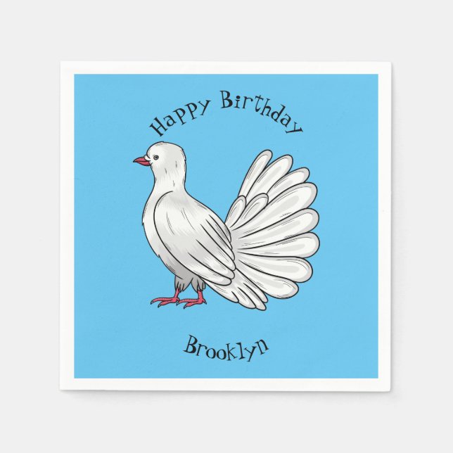Fantail pigeon bird cartoon illustration   napkins (Front)