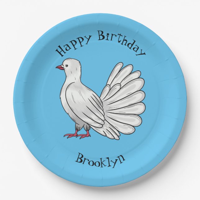 Fantail pigeon bird cartoon illustration  paper plates (Front)