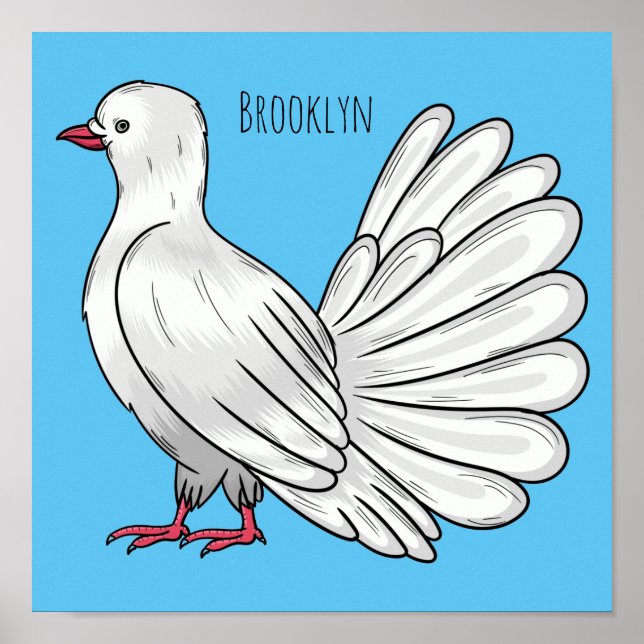 Fantail pigeon bird cartoon illustration poster (Front)