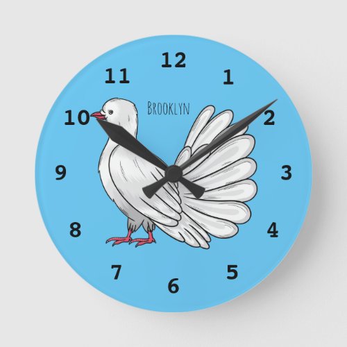 Fantail pigeon bird cartoon illustration  round clock