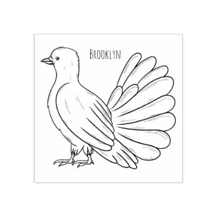 Fantail pigeon bird cartoon illustration  rubber stamp
