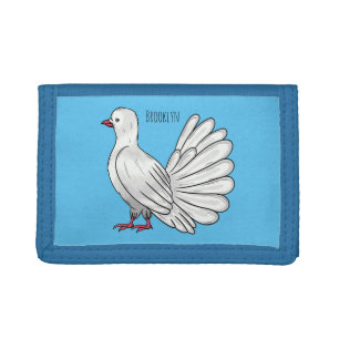 Fantail pigeon bird cartoon illustration trifold wallet