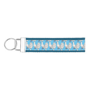 Fantail pigeon bird cartoon illustration wrist keychain