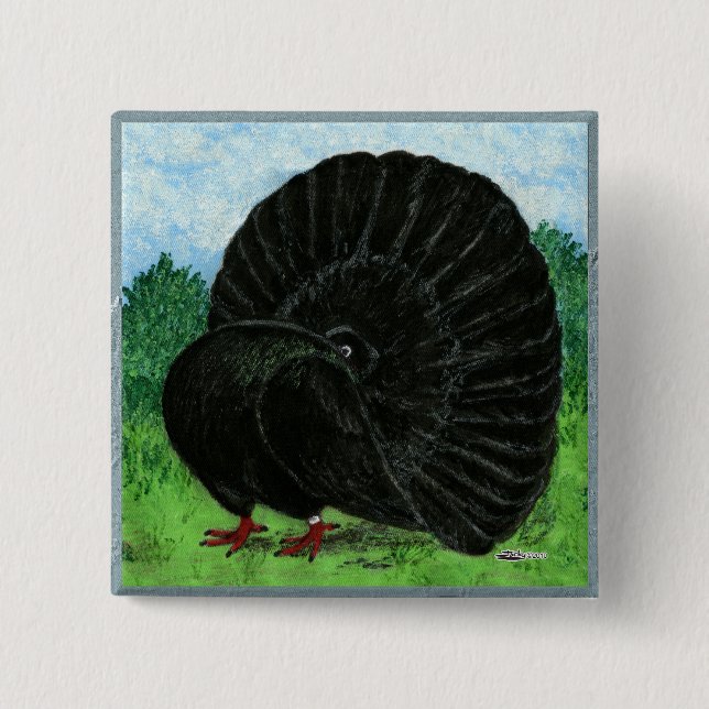 Fantail Pigeon Black Button (Front)