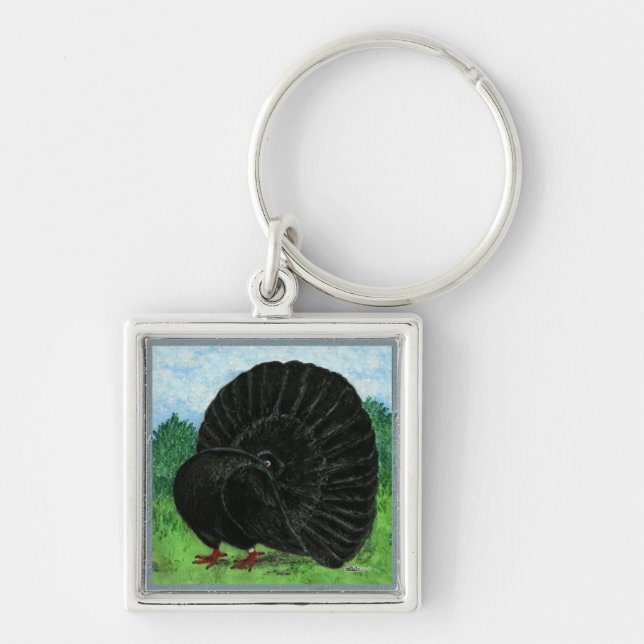 Fantail Pigeon Black Keychain (Front)
