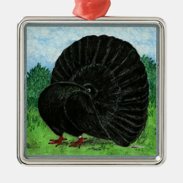 Fantail Pigeon Black Metal Ornament (Front)